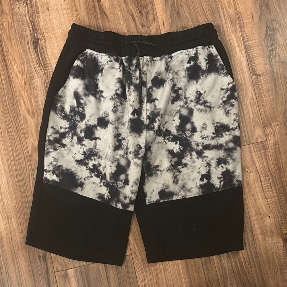 Wtoo Black and Gray Athletic Shorts with Tie-Dye Design